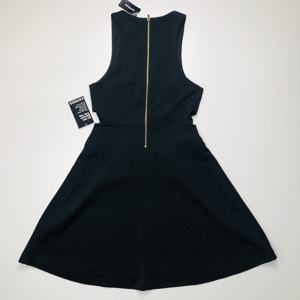 Express Womens 4 Black Cutout Stretch Cocktail Dress A Line Crossover 8410-058 - Picture 4 of 12